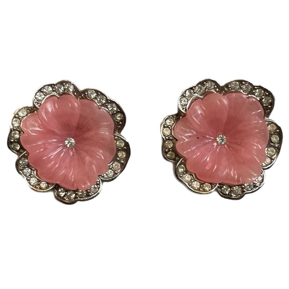 KJL Kenneth Jay Lane Avon Pink Perfect Pansy Clip on Earrings Rhinestone Vtg - Picture 3 of 8